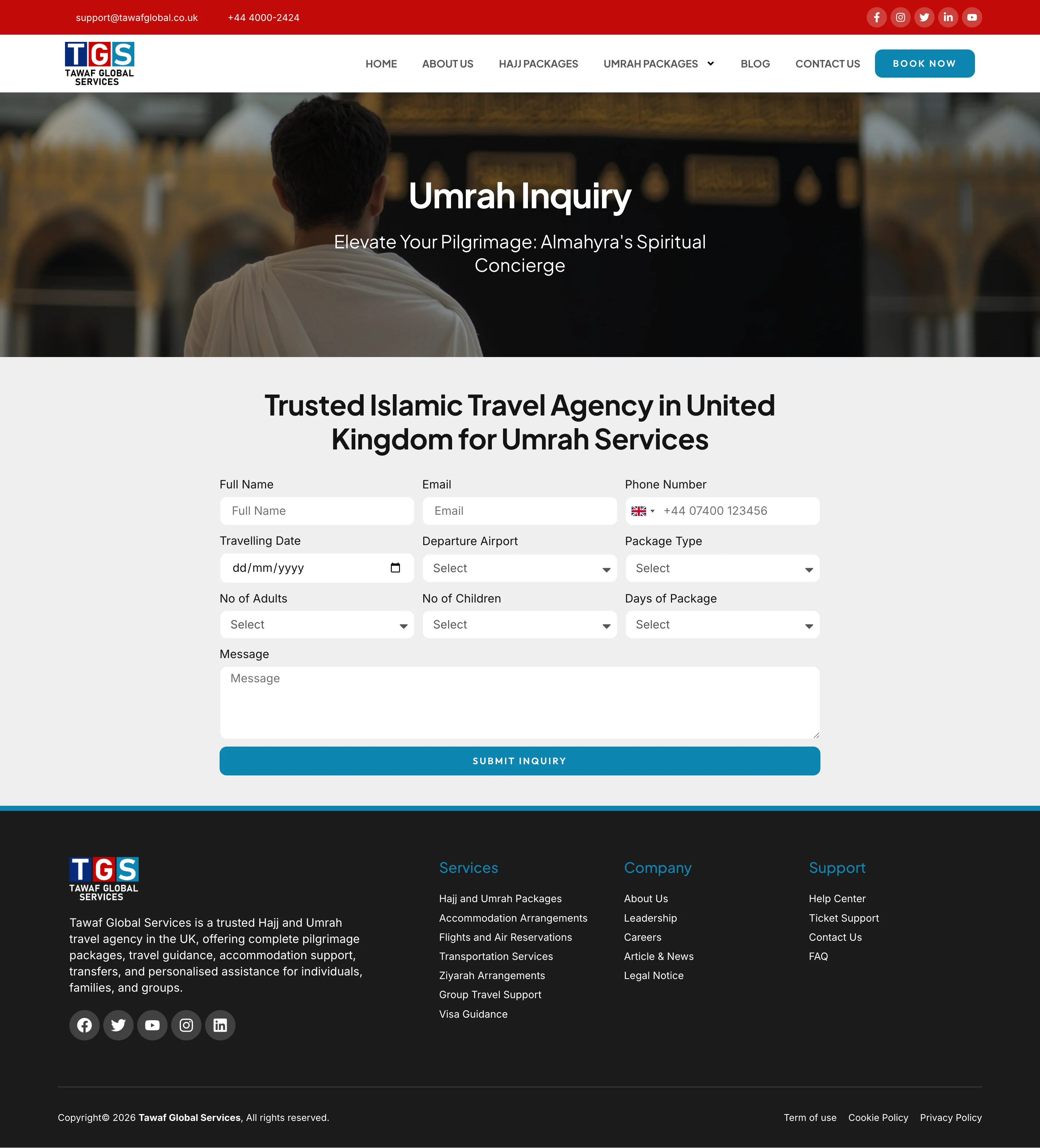 Tawaf Global UK Hajj and Umrah website designed by Apex Optimise