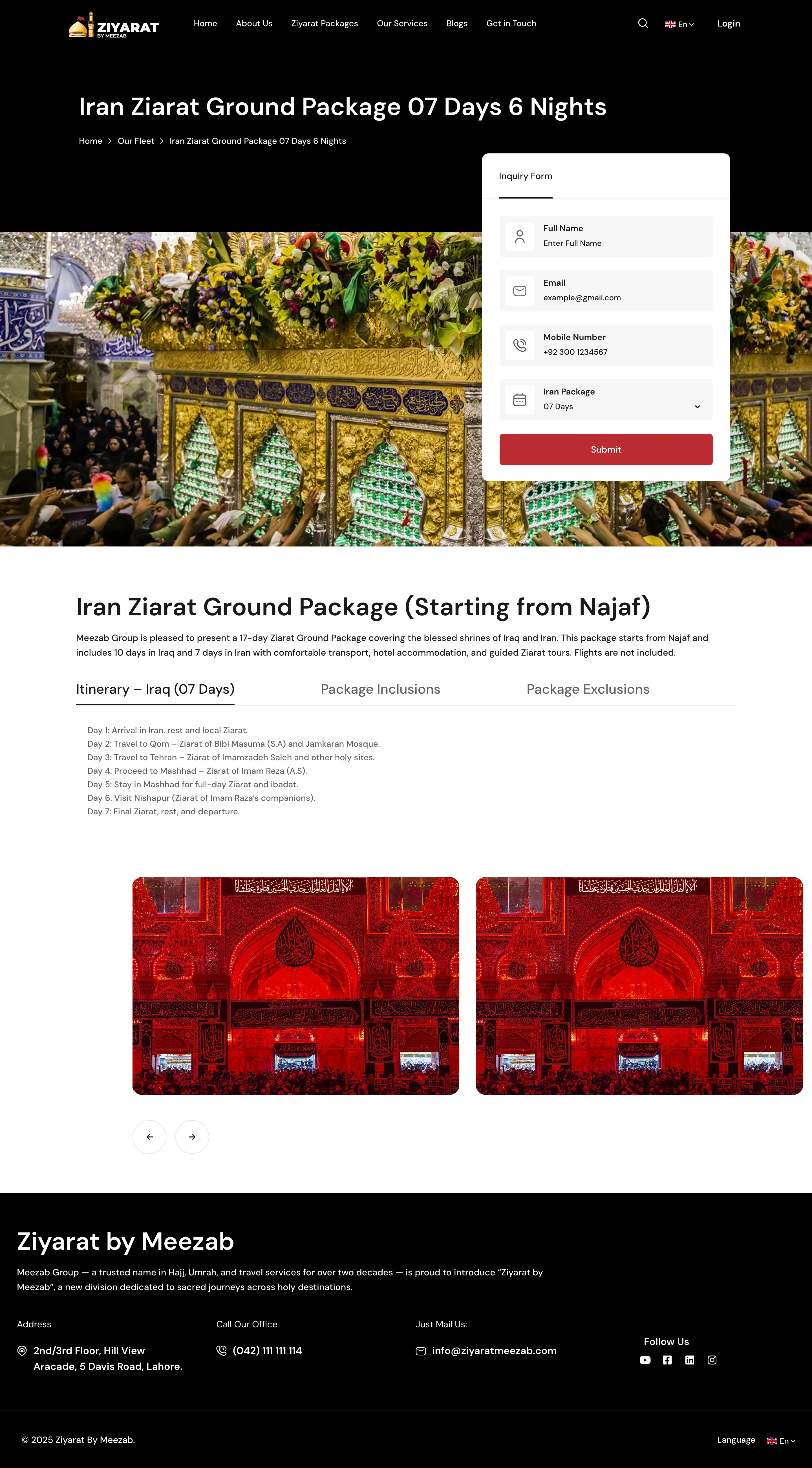 Ziyarat by Meezab Iran Iraq and Syria travel website designed by Apex Optimise